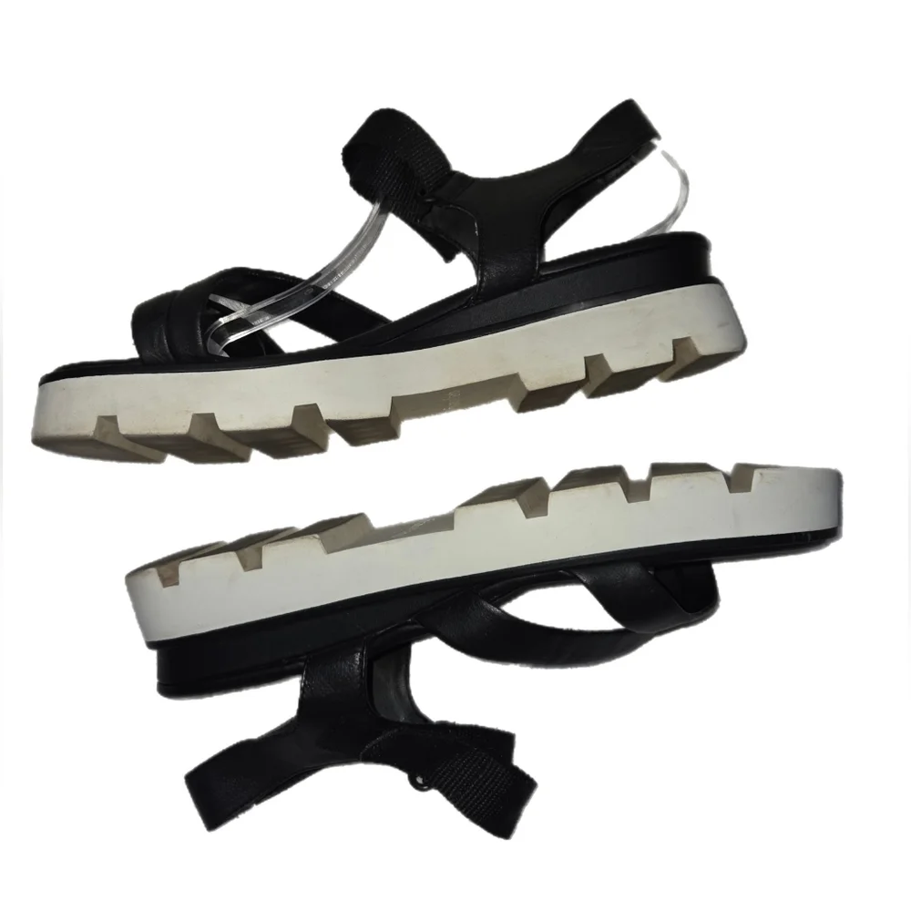 Franco Sarto Urla Platform Black Leather Strappy Sandals Size 11M - Picture 1 of 9